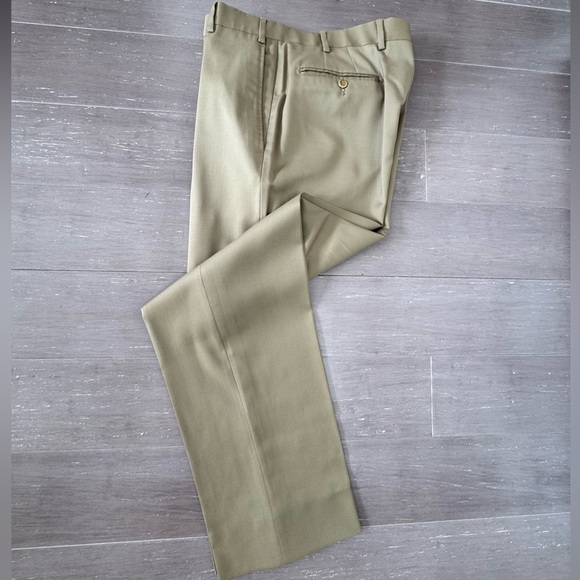 Zanella Flat Front Olive Green Dress Pants Mens SZ 343/30 - Picture 2 of 14